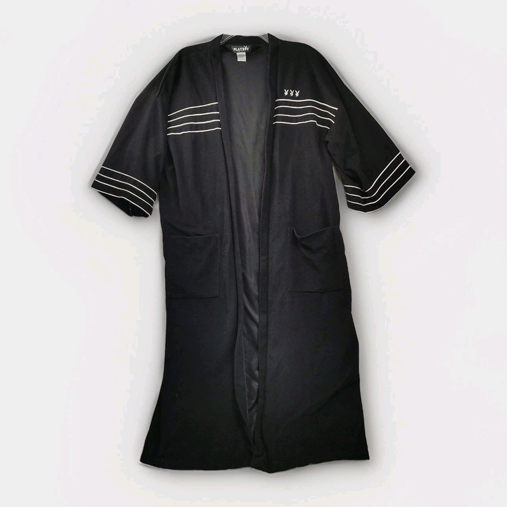 Vintage‎ Playboy Robe Black One Size Striped Made In USA Bunny Nylon